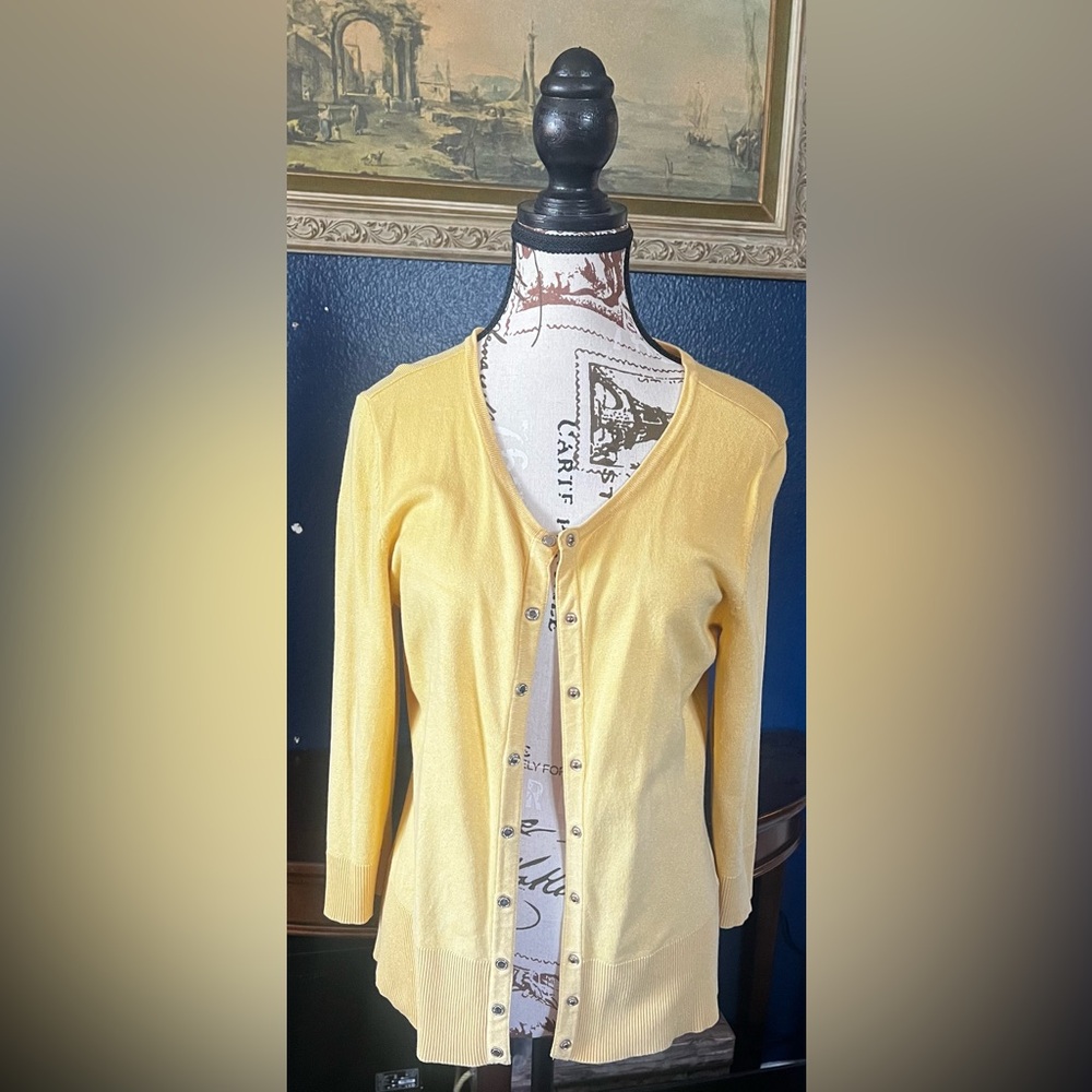 White House Black Market Yellow Button-Front Cardigan